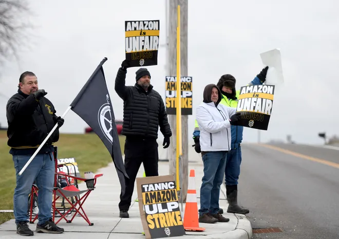 Teamsters protest outside Amazon fulfillment center in Canton as nationwide strike begins